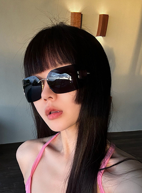 骑行眼镜复古大框无框墨镜女潮