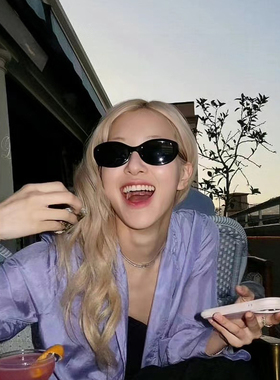 朴彩英同款椭圆小框黑色墨镜女潮