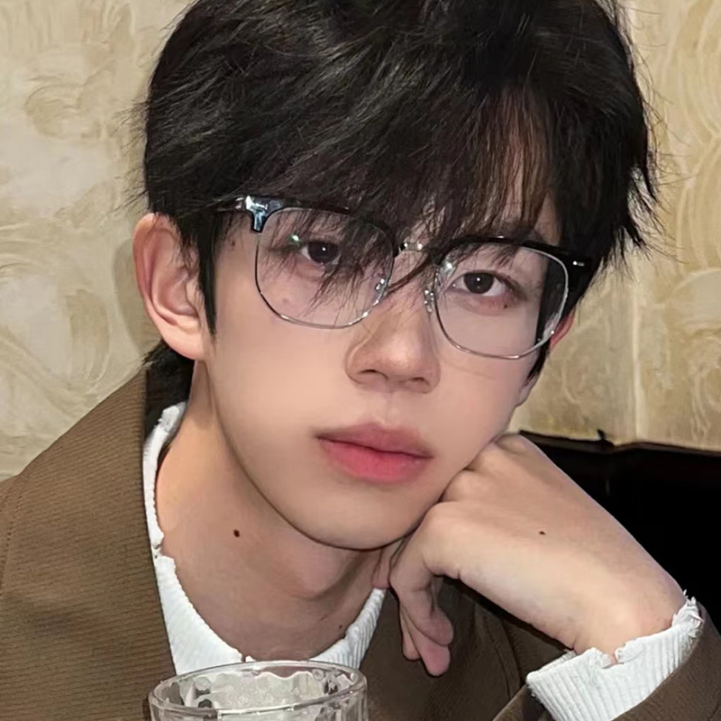 斯文半框眼镜男潮黑色复古近视带度数男生款小框防蓝光女圆脸显瘦