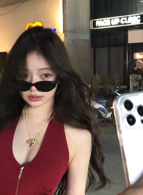 复古猫眼墨镜女潮高级感黑色小框个性凹造型太阳眼镜男潮ins风