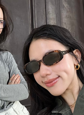 美式港风椭圆小框千禧辣妹墨镜女高级感Y2K个性小框豹纹太阳眼镜