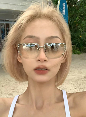欧美Y2K镶钻无框墨镜女潮辣妹