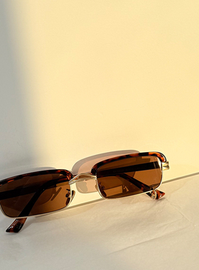 酉事复古港风个性金属方框太阳镜男潮茶色眉毛小半框墨镜遮阳防晒