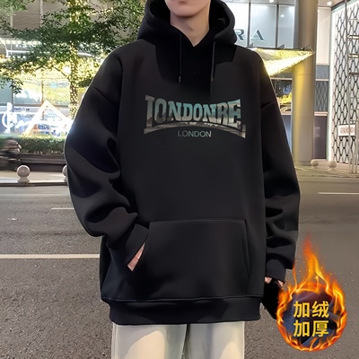 美式痞帅炸街宽松连帽卫衣男生冬季加绒青少年百搭帽衫长袖上衣服