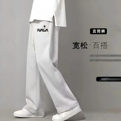 大码宽松男夏季薄款宽松加肥加大美式高街直筒阔腿长裤胖子运动裤