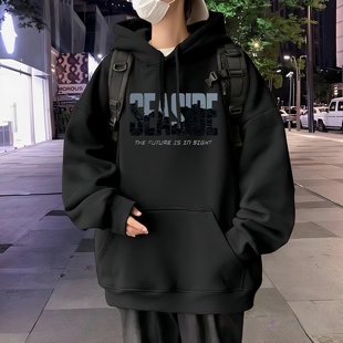 加绒宽松外套男士 2025春秋薄款 卫衣男连帽青少年学生潮牌重磅冬季