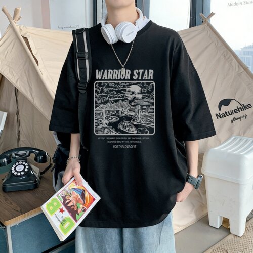 美式复古男士五分袖T恤宽松夏季