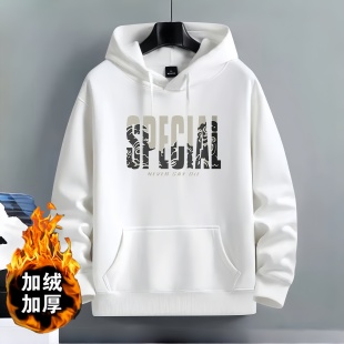 宽松连帽上衣国潮男装 加绒加厚卫衣男士 休闲外套男生 春秋冬季 美式