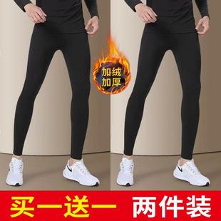 速干运动休闲跑步内穿长裤 男生高弹加绒保暖紧身秋裤 子 打底裤 冬季