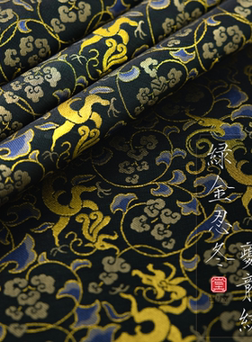TR塔琳绿金忍冬夔龙纹38姆米桑蚕丝四重纬织金春布连衣裙服装面料