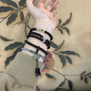 天然印度小叶紫檀搭配玉蝴蝶手串女款108颗本命年招财转运珠手链