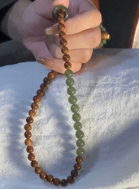 天然库克搭配和田玉双圈手串女招财纳福新中式国风文玩佛珠手链