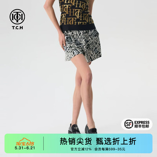 TCH潮牌轻奢个性字母LOGO休闲裤女装宽松花色夏季撞色通勤短裤