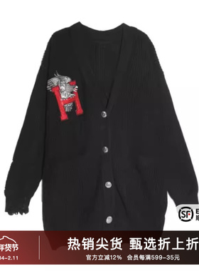 TCH潮牌轻奢雄鹰花卉针织黑色开衫2025秋季新款T21109C3002