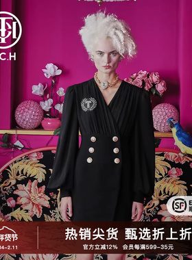 TCH重工烫钻设计感蓬蓬袖连衣裙2025春秋新款个性复古T66A306126