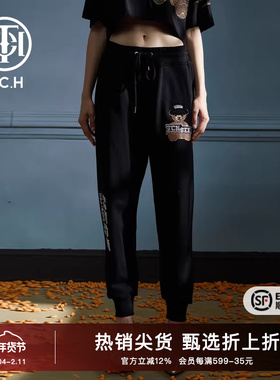 TCH潮牌大C小熊烫钻时尚黑色休闲长裤商场同款T66B206103