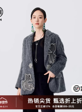 TCH金鱼烫钻时尚阔版毛呢西装外套2025秋季新款设计感T72C046010