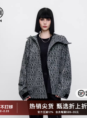 TCH字母烫钻设计感连帽外套2025夏季新款时尚个性显瘦斜拉链开衫