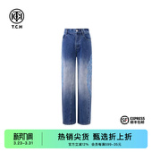 高街翅膀高腰显瘦直筒裤 TCH美式 2026春夏新款 阔腿牛仔裤 烫钻时尚