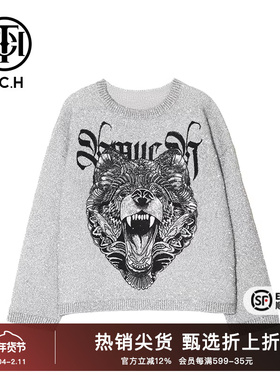 TCH潮牌烫钻设计感熊头亮丝圆领衫2025春秋新款时尚T21311C3002