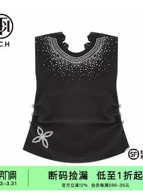 TCH潮牌2024新中式系列烫钻时尚黑色无袖T恤T72B10E9076