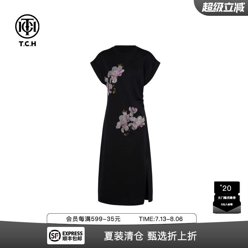 烫钻时尚气质收腰新中式连衣裙