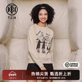 TCH烫钻时尚 舒适T69C116046 个性 卡通设计感圆领卫衣2025秋季 新款
