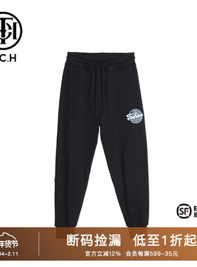 TCH潮牌轻奢字母圆标烫钻简约黑色休闲裤2025秋季新款T66A206105