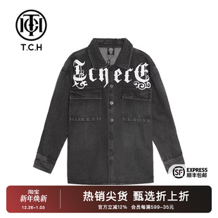 翻领上衣T21106C3002 修身 TCH潮牌复古烫钻休闲牛仔外套秋季 新款