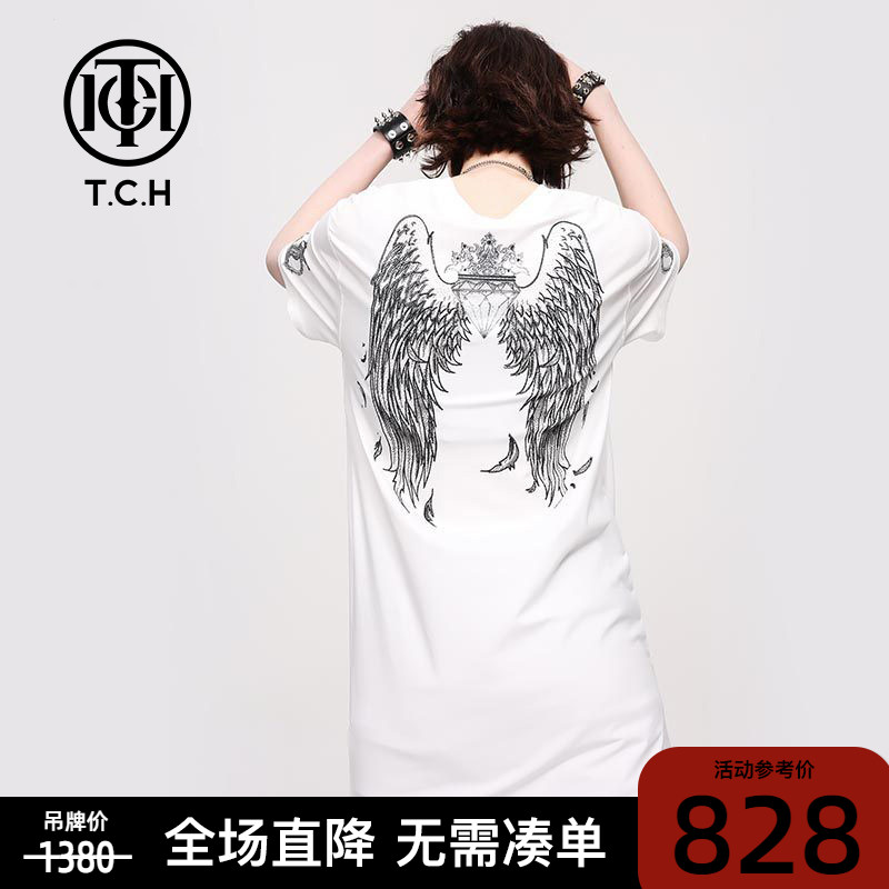 tch潮牌大c新款烫钻翅膀休闲圆领t恤连衣裙t202306w03