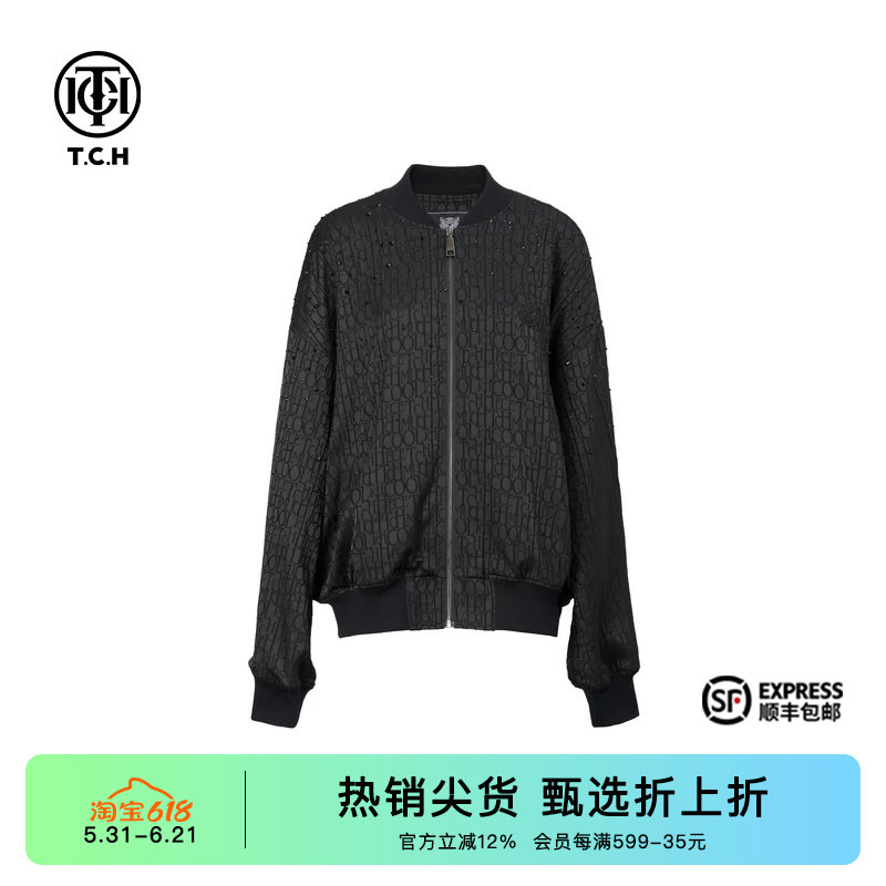 TCH 烫钻美式潮流飞行服2026夏季新款提花LOGO夹克情侣外套男女