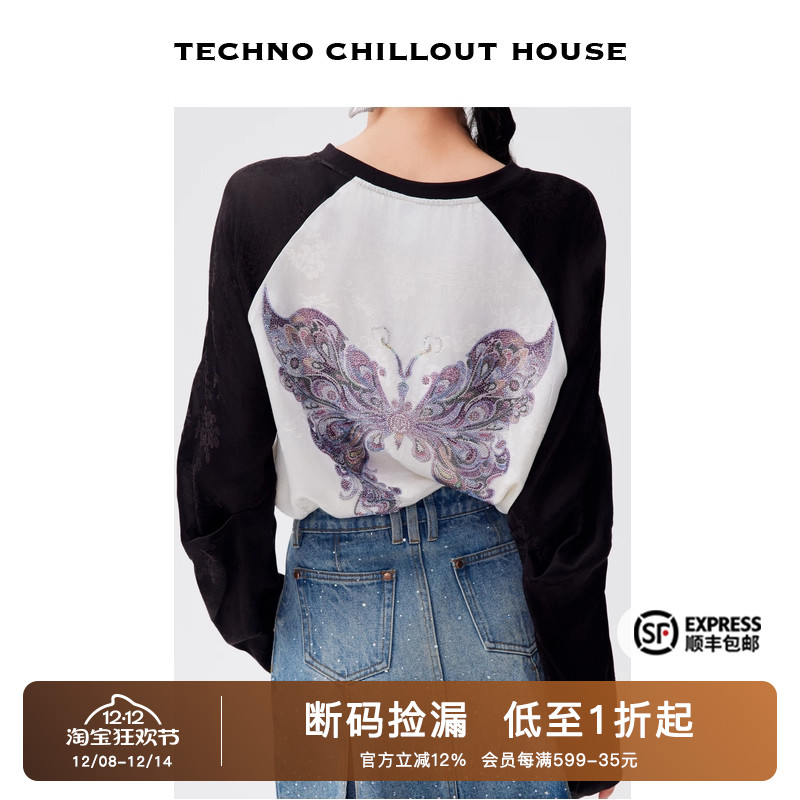 插肩时尚个性蝴蝶长袖T恤