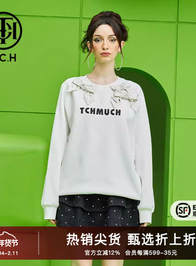 TCH潮牌卫衣烫钻字母珍珠蝴蝶结2025秋季新款新圆领衫T69A116060
