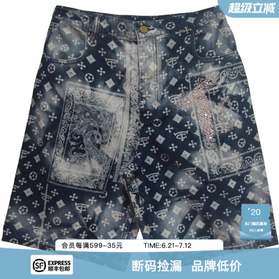 TCH潮牌满印老花牛仔短裤