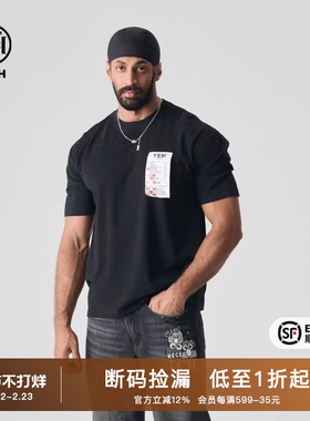 TCH潮牌烫钻黑色休闲T恤半袖男女同款2025夏季新款T72B106008