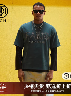 TCH潮牌轻奢卫衣套头烫钻新款男女同款假两件T69B116010