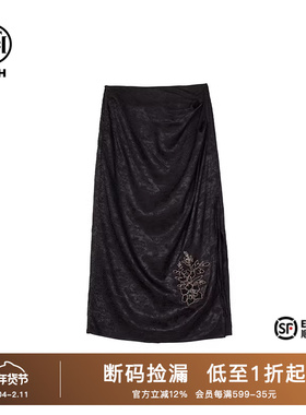 TCH潮牌新中式重工手缝烫钻修身显瘦黑色半身裙T72A22E8002