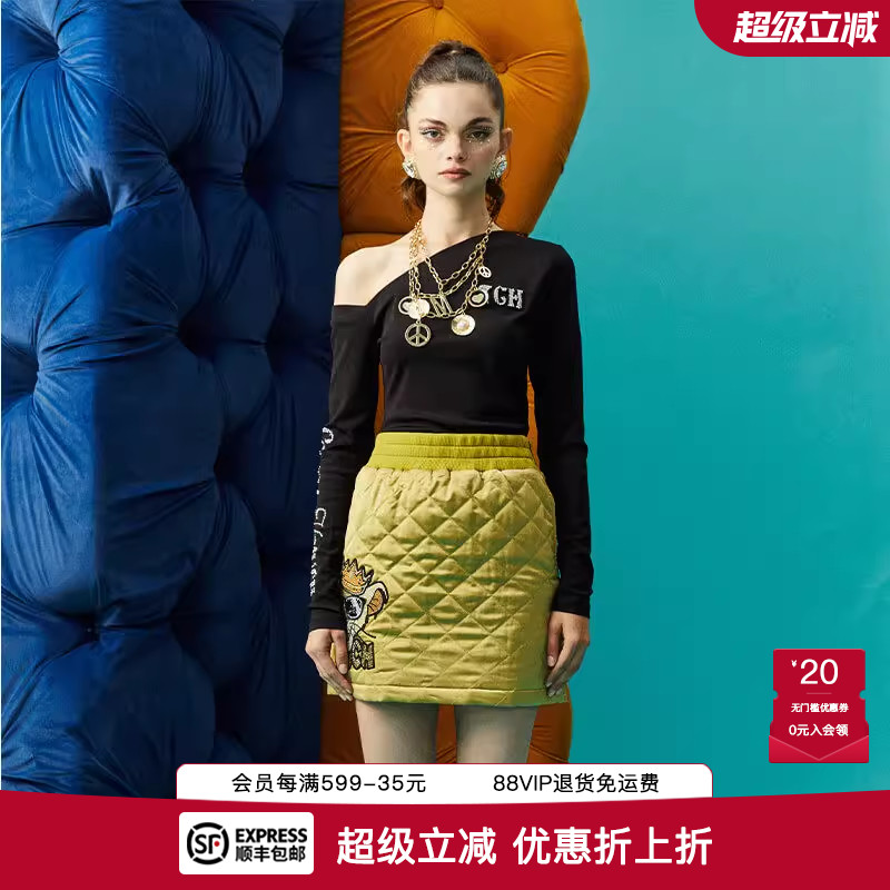 银色手工镶钻时尚斜肩打底衫