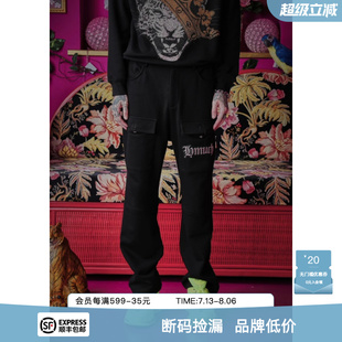 字母刺绣铆钉烫钻黑色男女同款 TCH潮牌轻奢大C长裤 T66A206006