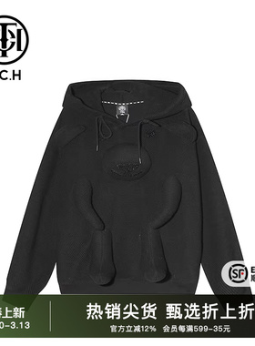 TCH潮牌轻奢新个性抽绳时尚休闲显瘦修身黑色卫衣T66A128108