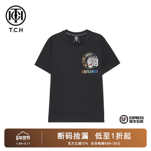 TCH轻奢潮牌大C短袖T恤烫钻虎头字母夏男女黑色商场同款
