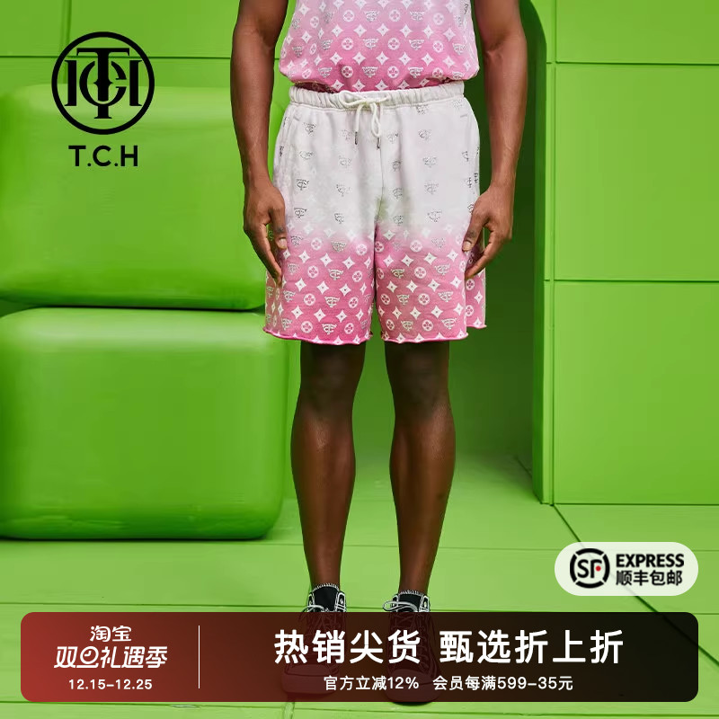 时尚满印老花渐变扎染五分短裤