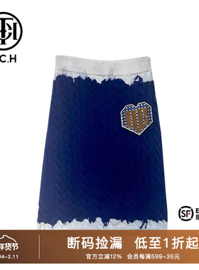 TCH潮牌烫钻蓝色针织半裙2025秋季新款T66C22E8010