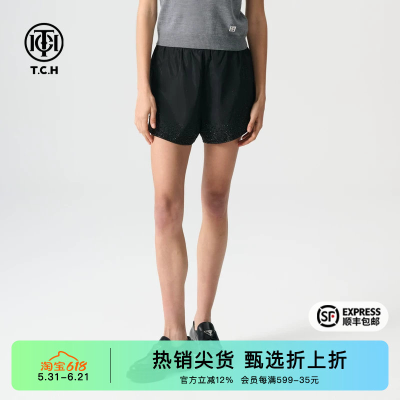 TCH时尚简约款小众舒适休闲裤女装个性显瘦黑色通勤宽松裤短裤