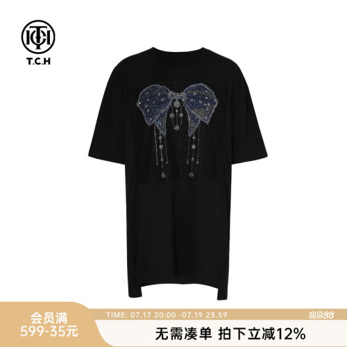 TCH烫钻时尚休闲气质蝴蝶结T恤女秋季新款舒适感T75C10B1037