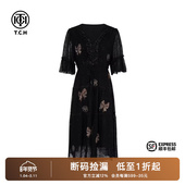 TCH烫钻时尚 T75B30E1035 气质个性 休闲蝴蝶结连衣裙女2025夏季 新款