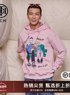 TCH烫钻宽松套头卡通连帽卫衣2025秋季新款时尚舒适感T69C126015