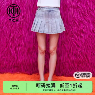 TCH潮牌牛仔短裙2025夏季 T69B228006 新女士半身裙百褶裙修身