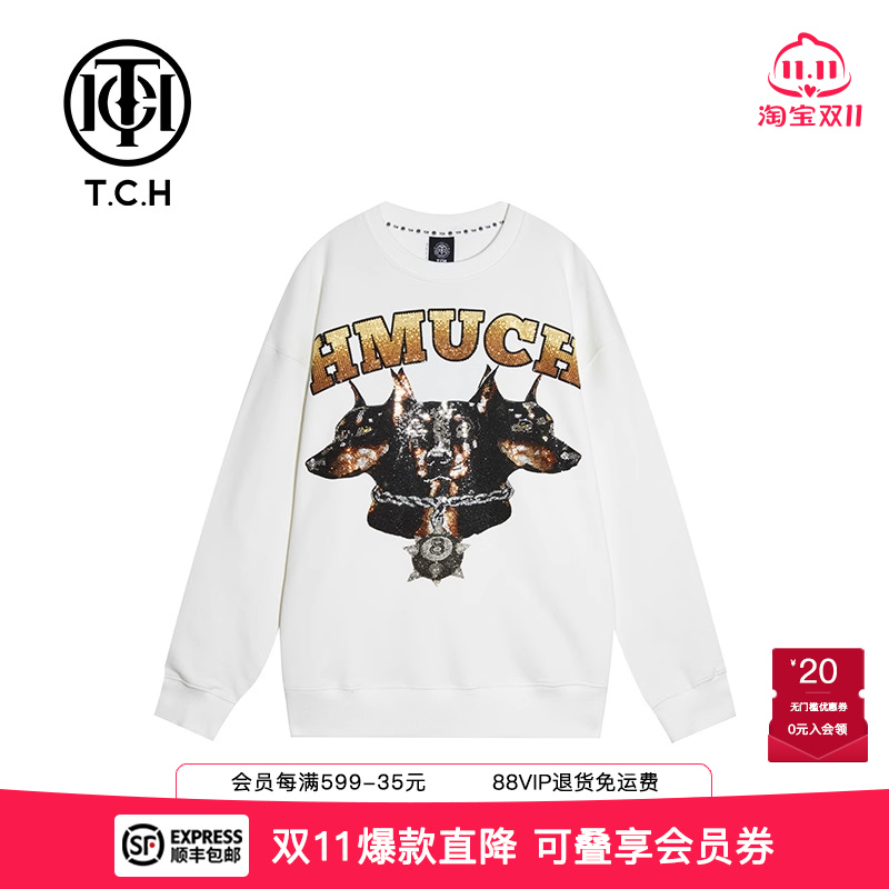 卡通字母烫钻圆领套头卫衣