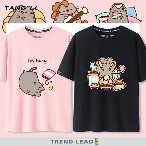 可爱Facebook猫Pusheen胖吉猫卡通印花短袖t恤男女纯棉半袖衣服夏